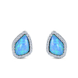 Halo Stud Earrings Lab Created Blue Opal Simulated CZ 925 Sterling Silver (12mm)