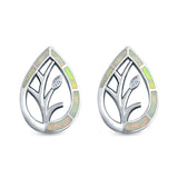 Pear Shape Stud Earrings Lab Created White Opal Simulated CZ 925 Sterling Silver