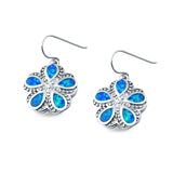 Flower Dangle Earrings Lab Created Blue Opal 925 Sterling Silver