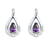 Teardrop Pear Simulated Amethyst Stud Earrings Lab Created White Opal 925 Sterling Silver