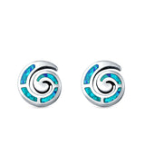 Spiral Swirl Stud Earrings Round Lab Created Blue Opal 925 Sterling Silver