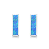 Bar Stud Earrings Lab Created Blue Opal 925 Sterling Silver