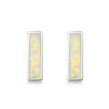 Bar Stud Earrings Lab Created White Opal 925 Sterling Silver