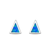Triangle Stud Tipi Earrings Lab Created Blue Opal 925 Sterling Silver (5mm)