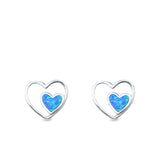 Double Hearts Stud Earrings Lab Created Blue Opal 925 Sterling Silver (9mm)
