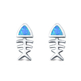 Fish Stud Earrings Lab Created Blue Opal 925 Sterling Silver (10mm)