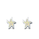 Star Stud Earrings Lab Created White Opal 925 Sterling Silver (6mm)