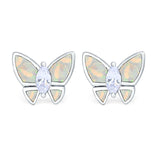 Butterfly Stud Earrings Lab Created White Opal 925 Sterling Silver (8mm)