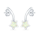 Shooting Star Stud Earrings Lab Created White Opal 925 Sterling Silver (13mm)