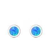 Round Stud Earrings Lab Created Blue Opal 925 Sterling Silver (6mm)
