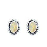 Oval Stud Earrings Lab Created White Opal 925 Sterling Silver (8mm)