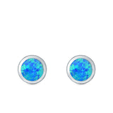 Round Stud Earrings Lab Created Blue Opal 925 Sterling Silver (9.5mm)