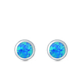 Round Stud Earrings Lab Created Blue Opal 925 Sterling Silver (8.8mm)