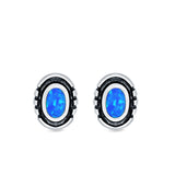 Oval Stud Earrings Lab Created Blue Opal 925 Sterling Silver (8.5mm)