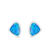 Pear Stud Earrings Lab Created Blue Opal 925 Sterling Silver (7mm)