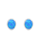 Oval Stud Earrings Lab Created Blue Opal 925 Sterling Silver (11mm)