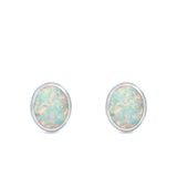 Oval Stud Earrings Lab Created White Opal 925 Sterling Silver (11mm)