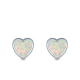 Heart Stud Earrings Lab Created White Opal 925 Sterling Silver (11mm)