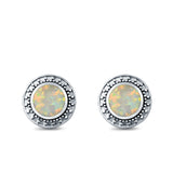 Round Stud Earrings Lab Created White Opal 925 Sterling Silver (12mm)