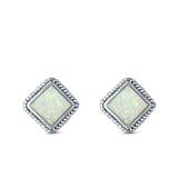 Cushion Cut Stud Earrings Lab Created White Opal 925 Sterling Silver (15mm)