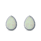 Teardrop Pear Stud Earrings Lab Created White Opal 925 Sterling Silver (12mm)