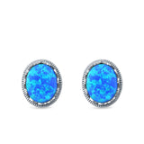 Oval Stud Earrings Lab Created Blue Opal 925 Sterling Silver (12mm)