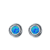 Round Rope Stud Earrings Lab Created Blue Opal 925 Sterling Silver (10mm)