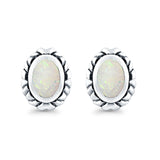 Oval Stud Earrings Lab Created White Opal 925 Sterling Silver (10mm)