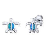 Turtle Stud Earring Created Blue Opal Solid 925 Sterling Silver (8mm)