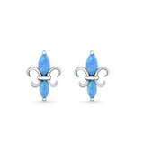 Stud Earrings Lab Created Blue Opal 925 Sterling Silver (12mm)