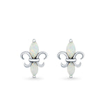 Stud Earrings Lab Created White Opal 925 Sterling Silver (12mm)