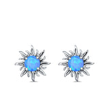 Sun Stud Earrings Lab Created Blue Opal 925 Sterling Silver (14mm)