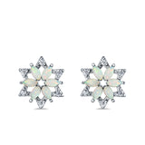 Flower Stud Earrings Lab Created White Opal Simulated CZ 925 Sterling Silver (12mm)
