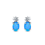 Pineapple Stud Earrings Lab Created Blue Opal 925 Sterling Silver (15mm)