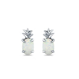 Pineapple Stud Earrings Lab Created White Opal 925 Sterling Silver (15mm)