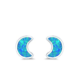 Moon Stud Earrings Lab Created Blue Opal 925 Sterling Silver (14mm)