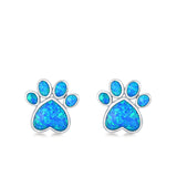 Paw Prints Stud Earrings Lab Created Blue Opal 925 Sterling Silver (10mm)