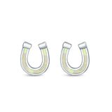 Horseshoe Stud Earrings Lab Created White Opal 925 Sterling Silver (9mm)