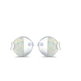 Ladybug Stud Earrings Lab Created White Opal Simulated CZ 925 Sterling Silver (8mm)