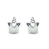 Unicorn Stud Earrings Lab Created White Opal 925 Sterling Silver (10mm)