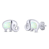 Elephant Stud Earring Created White Opal Solid 925 Sterling Silver (10mm)