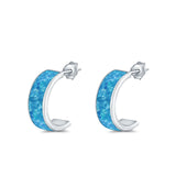 Half Hoop Stud Earrings Lab Created Blue Opal 925 Sterling Silver (15mm)