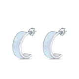 Half Hoop Stud Earrings Lab Created White Opal 925 Sterling Silver (15mm)