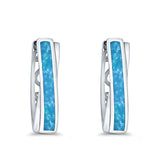 Twist Filigree Hoops Earrings Lab Created Blue Opal 925 Sterling Silver