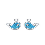 Whale Shark Earrings Lab Created Blue Opal Simulated CZ 925 Sterling Silver