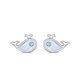 Whale Shark Earrings Lab Created White Opal Simulated CZ 925 Sterling Silver