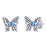 Butterfly Stud Earring Lab Created Blue Opal Solid 925 Sterling Silver (7mm)