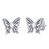 Butterfly Stud Earring Lab Created White Opal Solid 925 Sterling Silver (7mm)