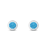 Stud Earrings Lab Created Blue Opal 925 Sterling Silver (6.5mm)