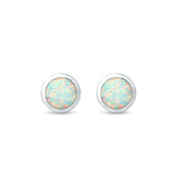 Round Half Ball Stud Earrings Lab Created White Opal 925 Sterling Silver (6mm)